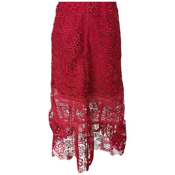 SELF PORTRAIT Floral Blush Lace Guipure Midi Dress in Raspberry Red Size 6 - Picture 14 of 14